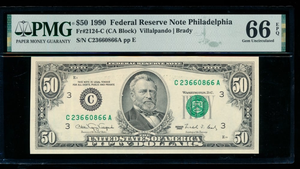 1990 $50 Philadelphia FRN PMG 66EPQ (1 of 2)