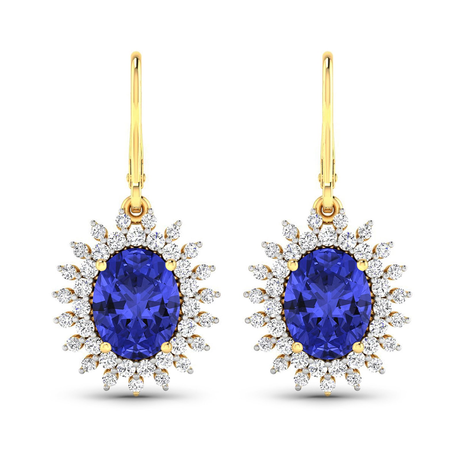 14KT Yellow Gold 2.82ctw Tanzanite and Diamond Earrings: Tanzanite (AA+) Oval 9x7mm - 2Pcs + White Diamond F/C Round 1.50mm - 38Pcs + White Diamond F/C Round 1.20mm - 38Pcs ( Diamond Quality : SI-2/HI ) Total weight of gemstones is 2.82cts. Total Diamond we
