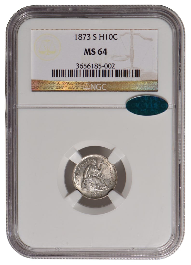 1873-S Seated Liberty Half Dime NGC MS64 CAC: One 1873-S Seated Liberty Half Dime NGC MS64 CAC.