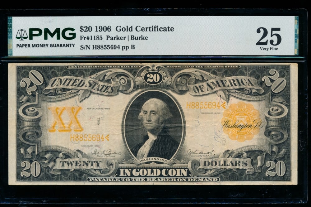 1906 $20 Gold Certificate PMG 25 (1 of 2)