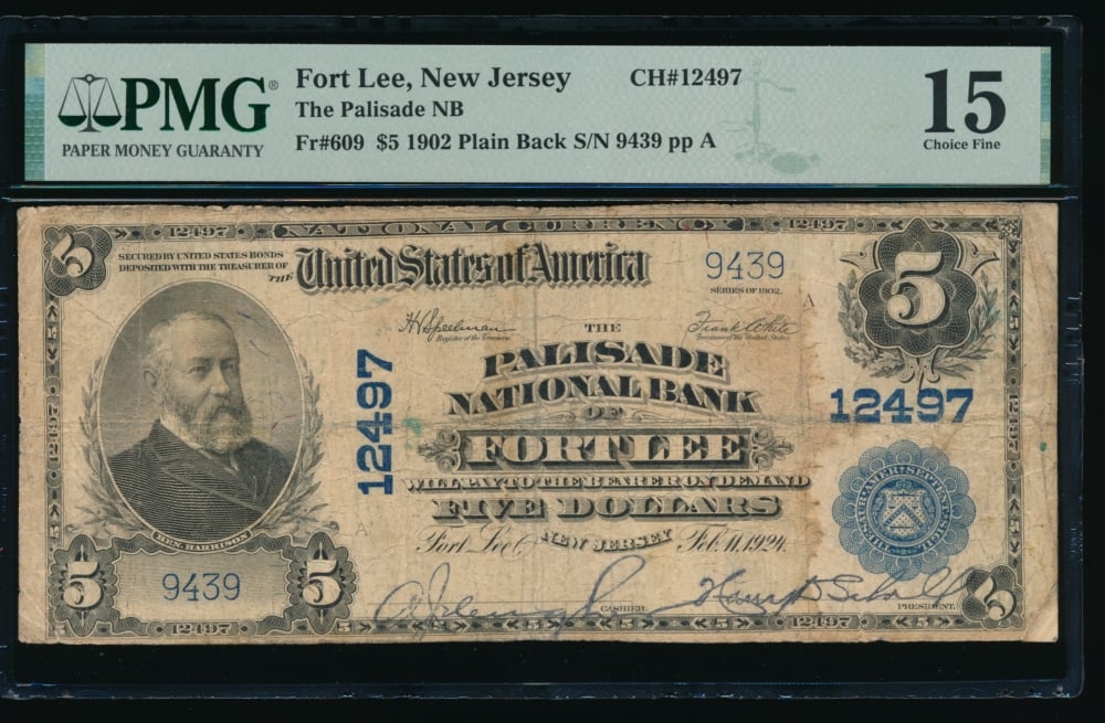 1902 $5 Fort Lee NJ National PMG 15 (1 of 2)