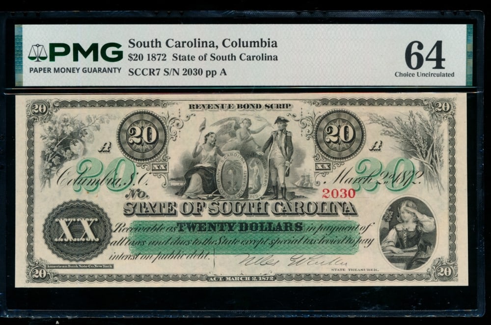 1872 $20 Columbia SC Obsolete PMG 64 (1 of 2)