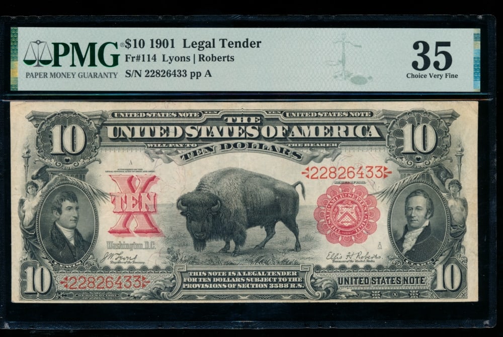 1901 $10 Bison Legal Tender Note PMG 35 (1 of 2)