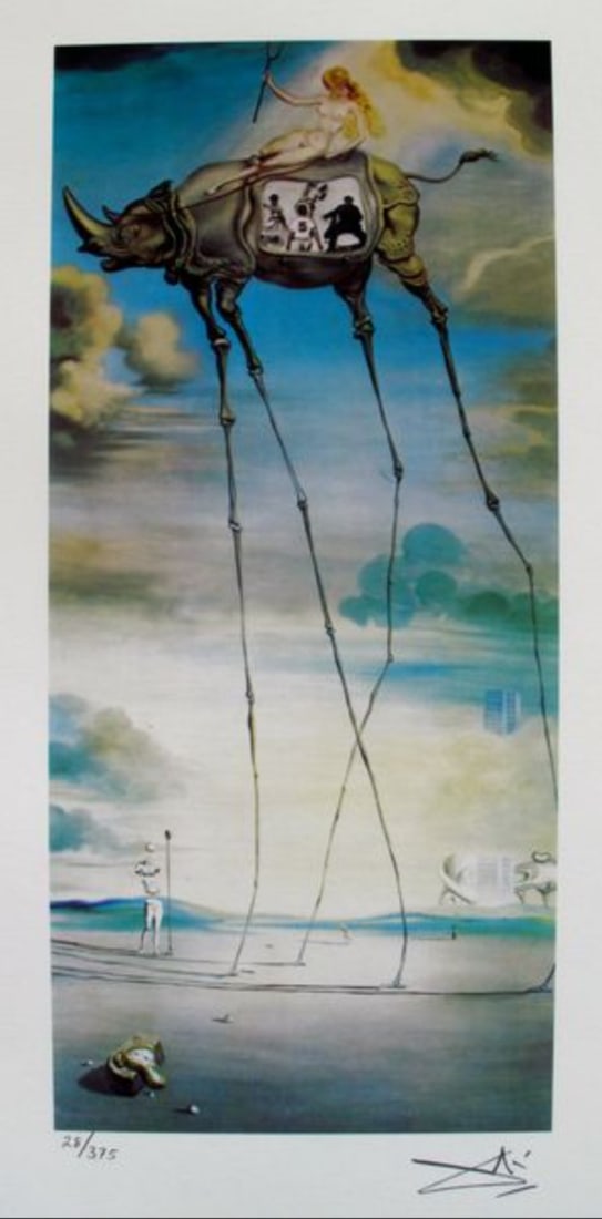 Salvador Dali CELESTIAL RIDE Facsimile Signed & Numbered Giclee: This is a limited edition giclee titled CELESTIAL RIDE by Salvador Dali. This piece is facsimile signed on the lower right. Pencil numbered from an edition of 375. Paper measures 14.5 inches x 7.5