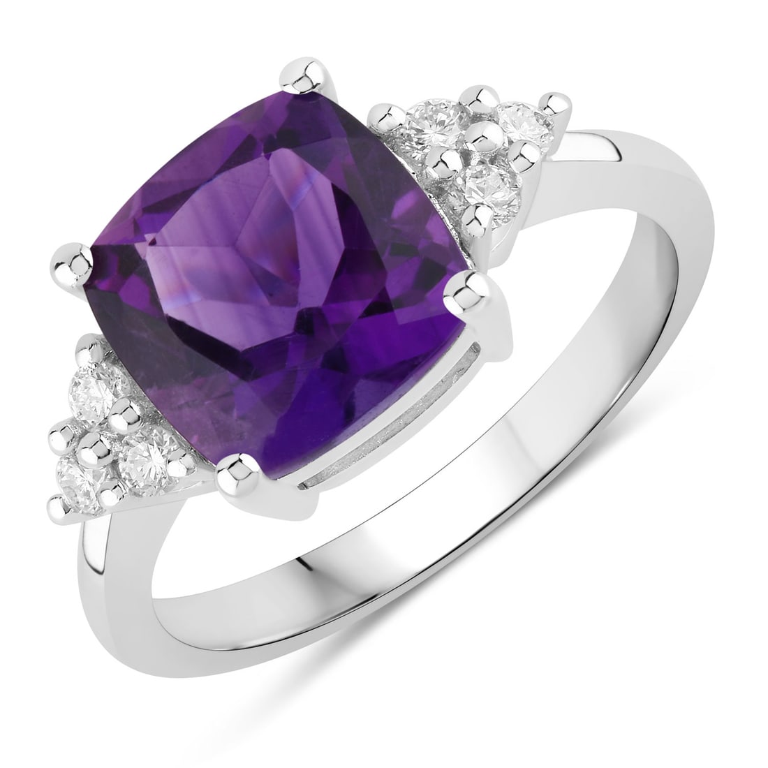 Plated Rhodium 2.60ct Amethyst and Lab Diamond Ring (1 of 3)