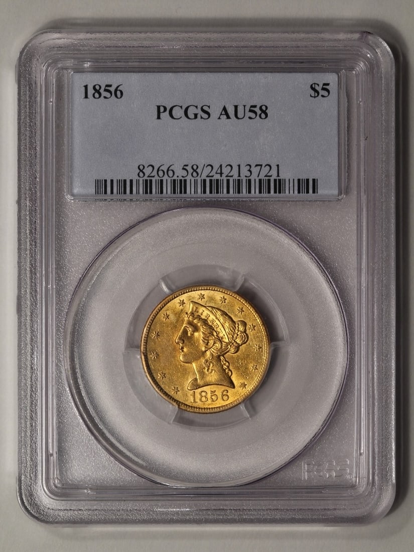 1856 $5 Liberty Head Half Eagle Gold Coin PCGS AU58 (1 of 2)