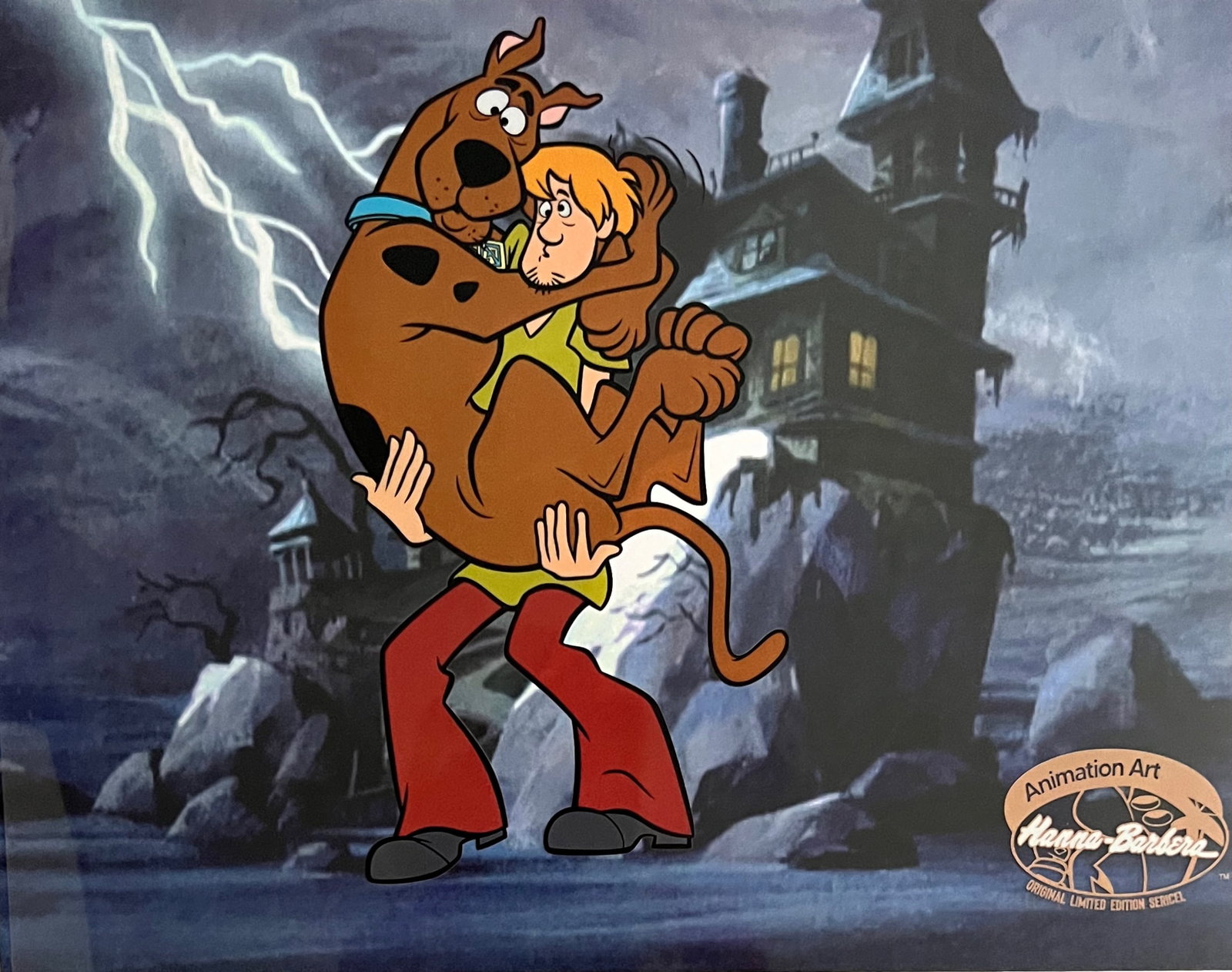 SCOOBY DOO Zoinks Sericel Animation Art Cel Hanna Barbera: This is a Limited Edition Sericel titled Zoinks from the classic cartoon series Scooby-Doo. This fantastic animation features Scooby-Doo and Shaggy Rogers as they appeared in the original animated car