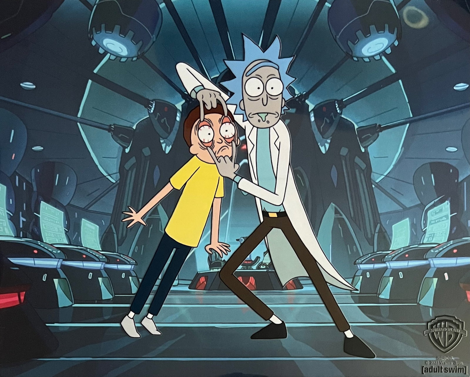 Warner Bros RICK AND MORTY Sericel Animation Art Full Meta Jackrick: This is a limited edition Rick and Morty sericel titled Full Meta Jackrick. This fantastic recreation animation sericel features Rick and Morty as they appeared in the animated sitcom. This Cel measur