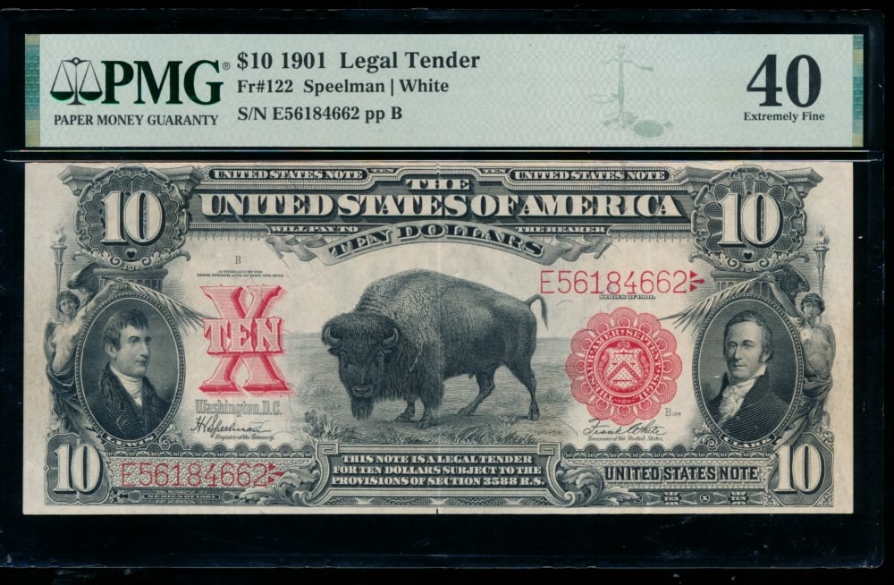1901 $10 Bison Legal Tender Note PMG 40 (1 of 2)