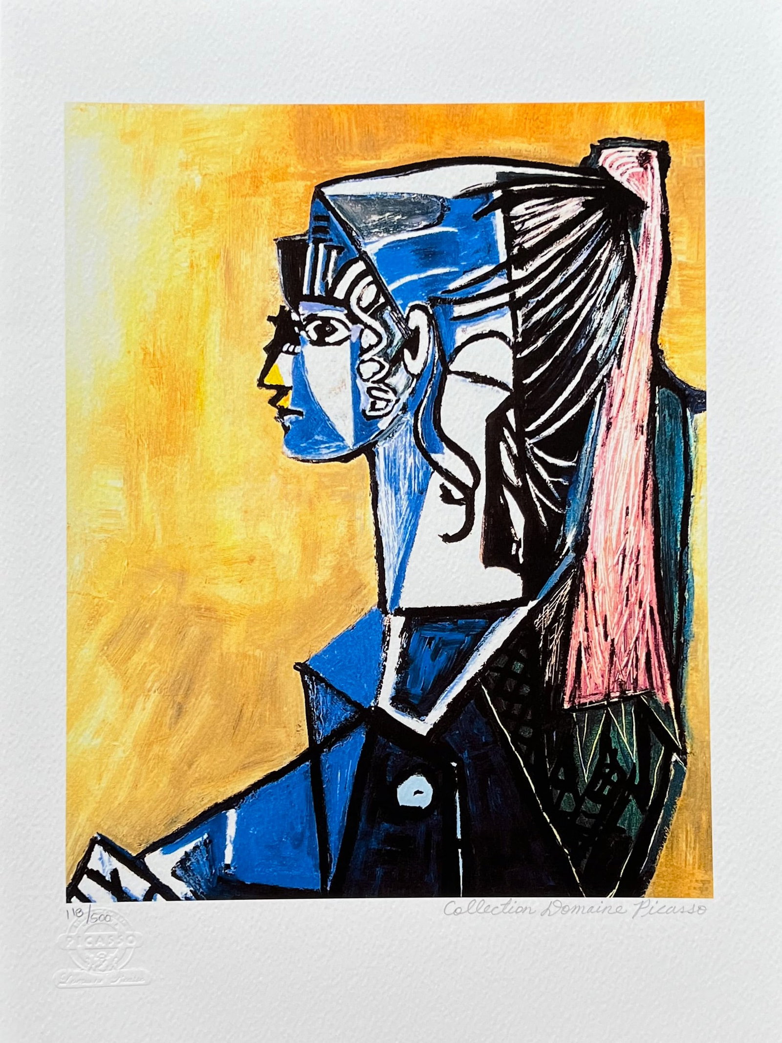 Pablo Picasso PORTRAIT OF SYLVETTE Estate Signed Limited Edition Giclee: This is a PABLO PICASSO (ESTATE COLLECTION DOMAINE) (1881-1973) small giclee titled PORTRAIT OF SYLVETTE DAVID. This piece is pencil signed on the lower right as Collection Domaine Picasso and has an 