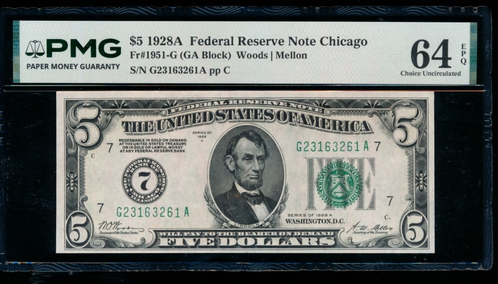 1928A $5 Chicago FRN PMG 64EPQ (1 of 2)