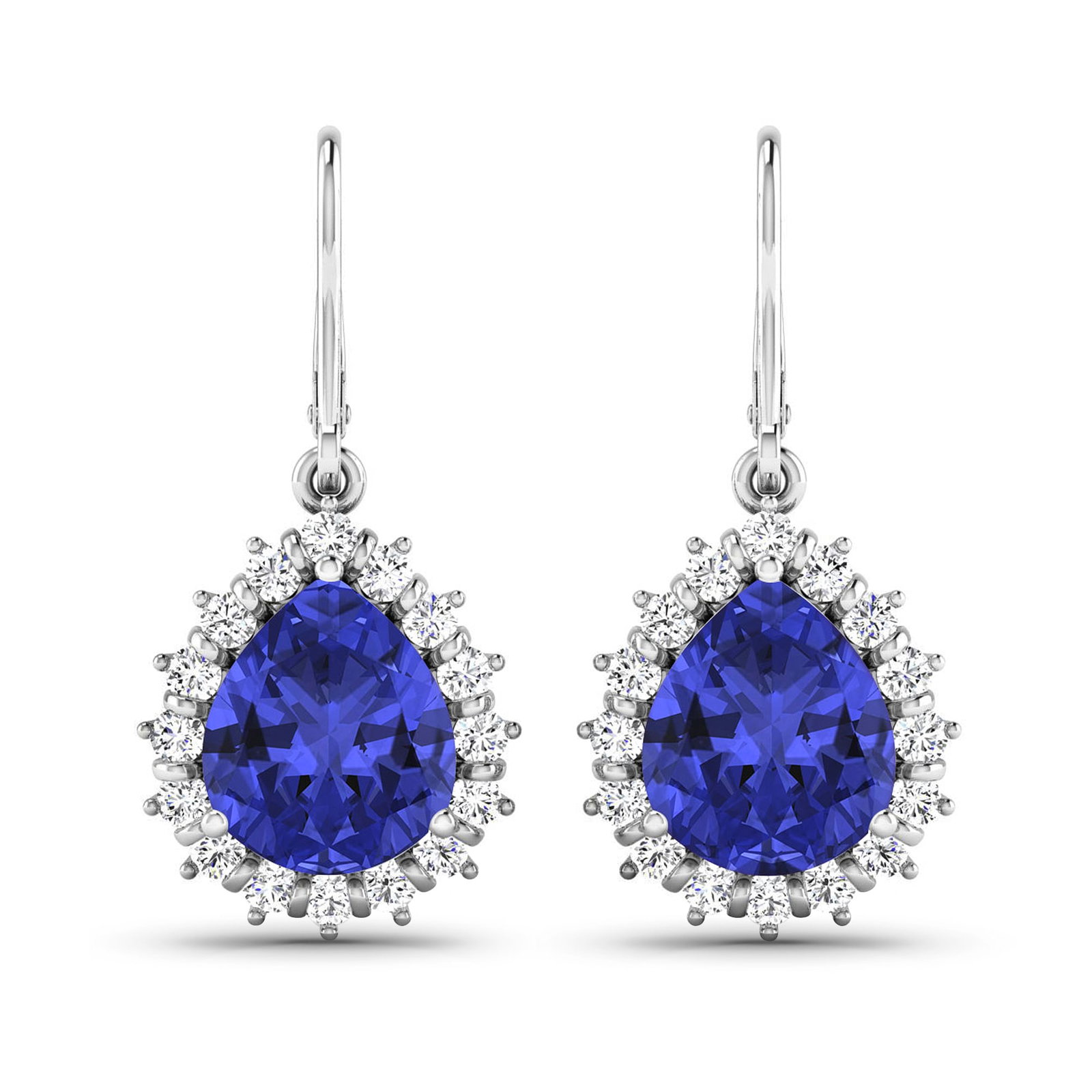 14KT White Gold 2.88ctw Tanzanite and Diamond Earrings: Tanzanite (AA+) Pears 9x7mm - 2Pcs + White Diamond F/C Round 1.50mm - 32Pcs ( Diamond Quality : SI-2/HI ) Total weight of gemstones is 2.88cts. Total Diamond weight is 0.44cts. Total weight of these e