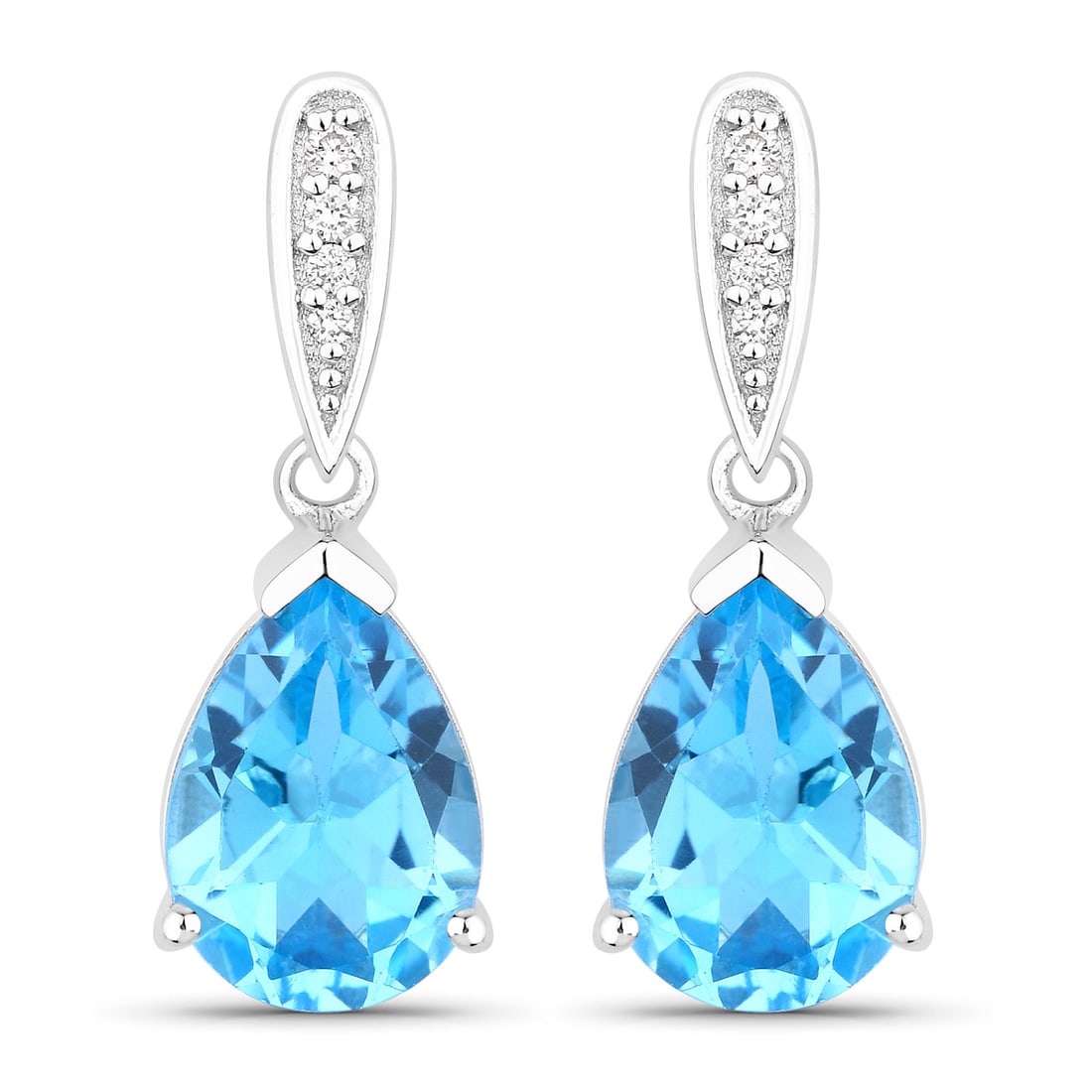 Plated Rhodium 3.80ctw Swiss Blue Topaz and Lab Diamond Earrings (1 of 3)