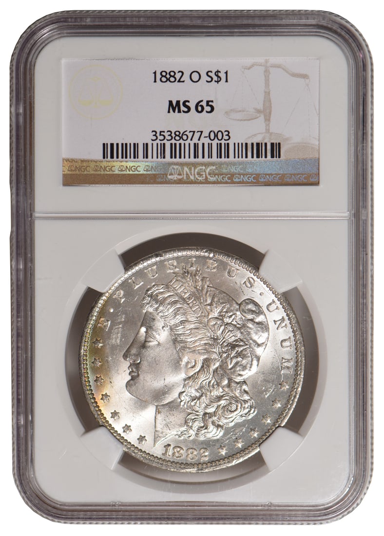 1882-O $1 Morgan Silver Dollar NGC MS65: One 1882-O $1 Morgan Silver Dollar NGC MS65.