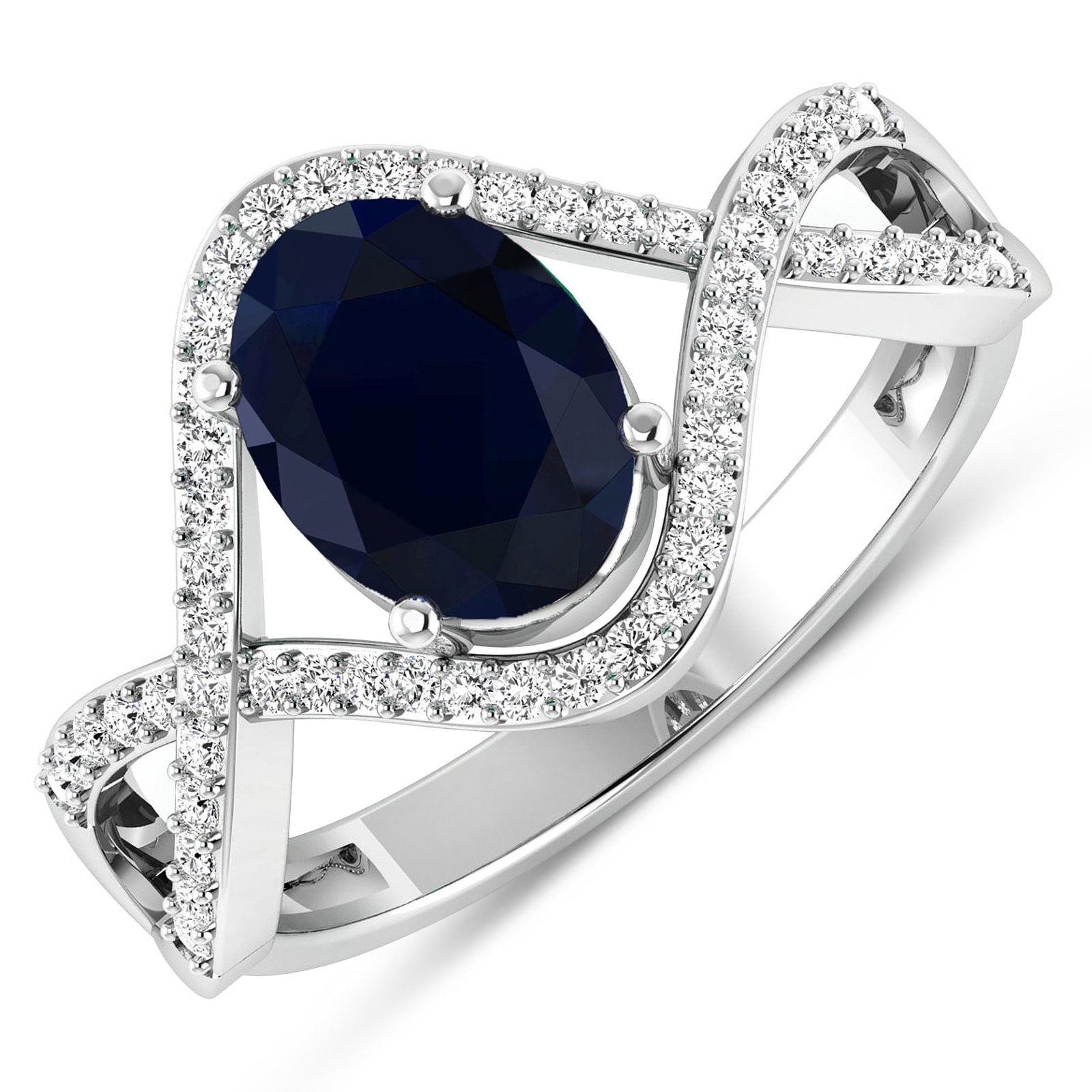 14KT White Gold 1.3ctw Blue Sapphire and Diamond Ring: Blue Sapphire (AA) Oval 8x6mm - 1Pc + White Diamond F/C Round 1.00mm - 52Pcs ( I1-I2/I color ) Total weight of gemstone is 1.3cts. Total Diamond weight is 0.24cts. Total weight of this ring is 2.74 gr