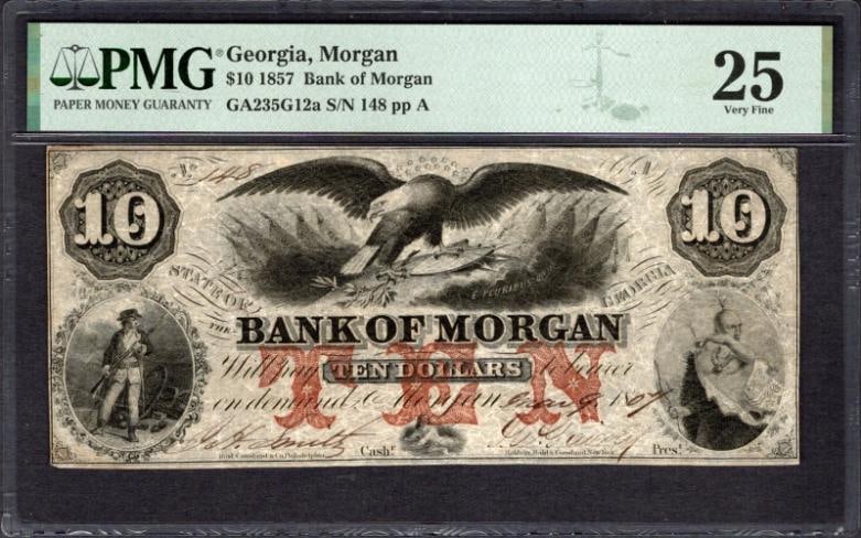 1857 $10 Morgan GA Obsolete PMG 25 (1 of 2)