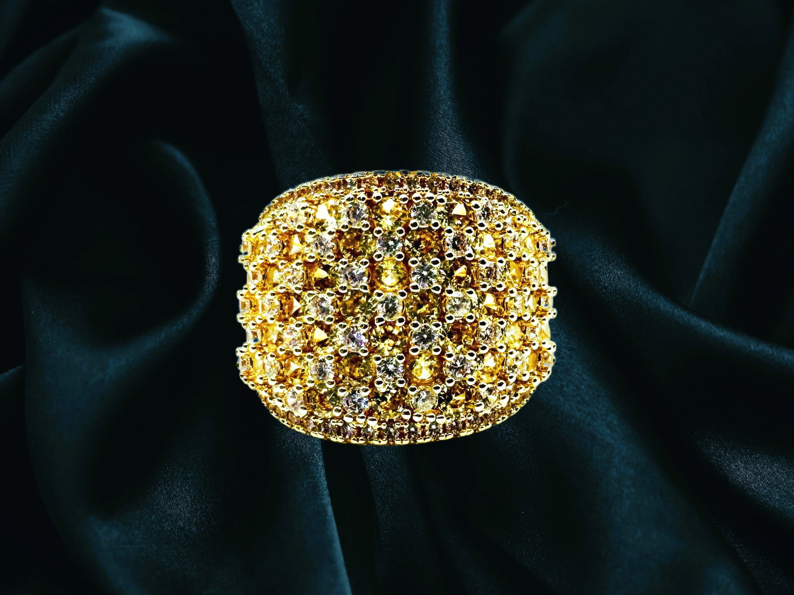 14 Kt Gold Plate Simulated Yellow Diamond and White Diamond Ring (1 of 7)
