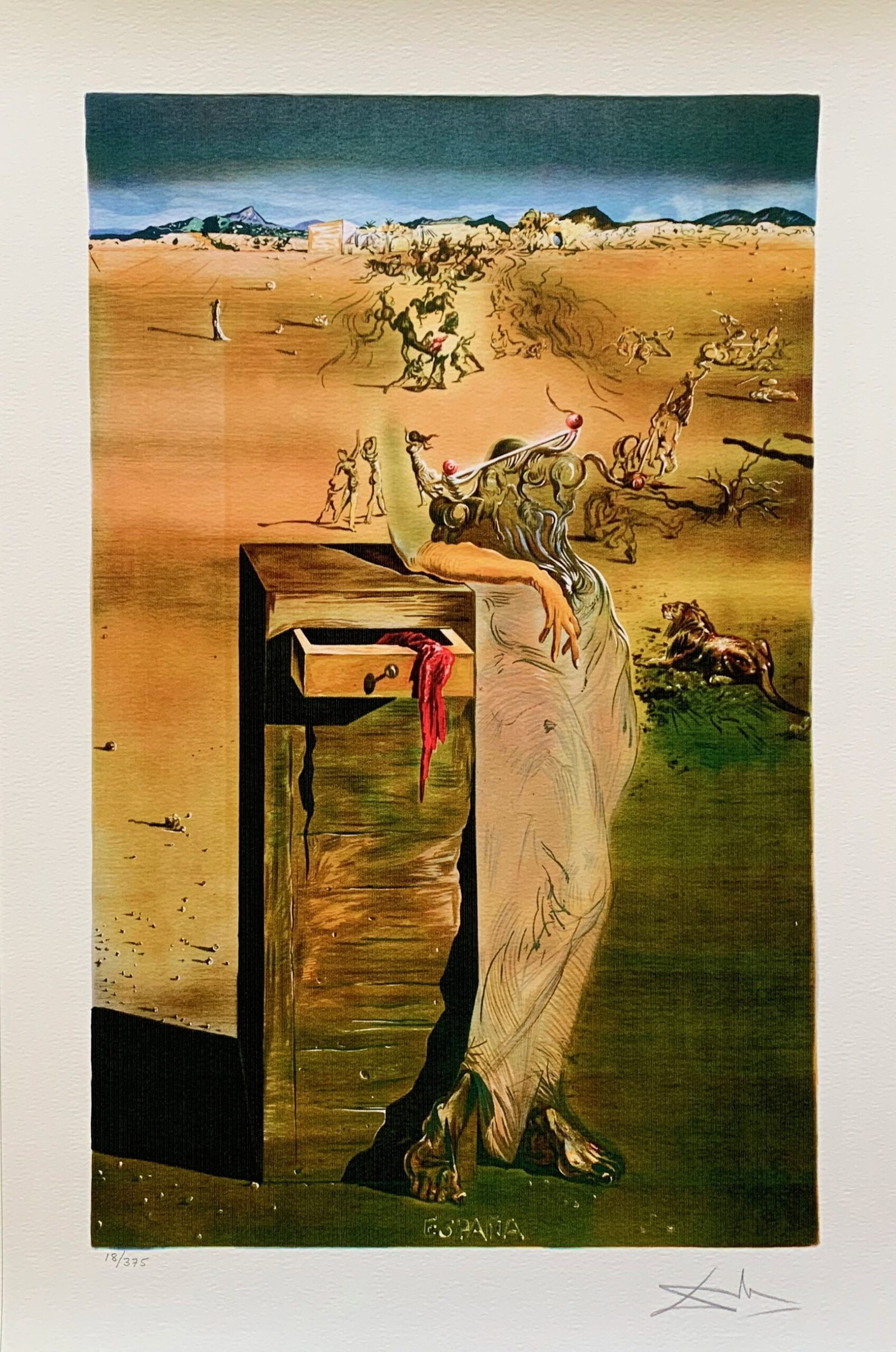 Salvador Dali ESPANA Facsimile Signed Limited Edition Giclee: This is a limited edition giclee titled Espana by Salvador Dali. This piece is facsimile signed on the lower right. Pencil numbered from an edition of 375. Paper measures 24 inches x 16 inches. Image 