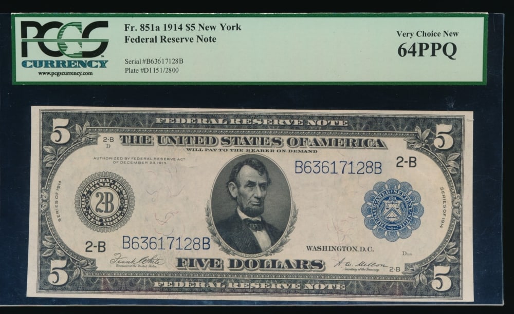 1914 $5 New York FRN PCGS 64PPQ (1 of 2)