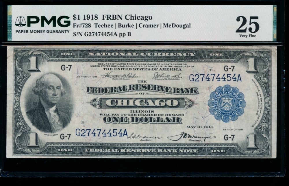1918 $1 Chicago FRBN PMG 25 (1 of 2)