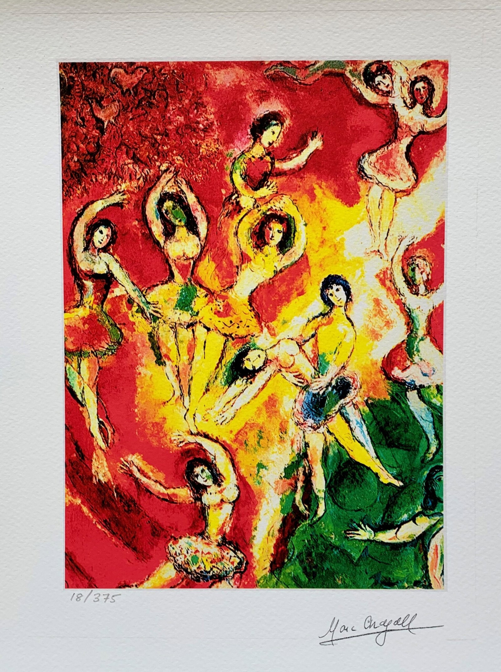 Marc Chagall FIREBIRD Limited Edition Facsimile Signed Giclee: This is a Marc Chagall limited edition extra small giclee titled FIREBIRD. This giclee is facsimile signed on the lower right and is pencil numbered on the lower left from an edition of 375. Paper mea