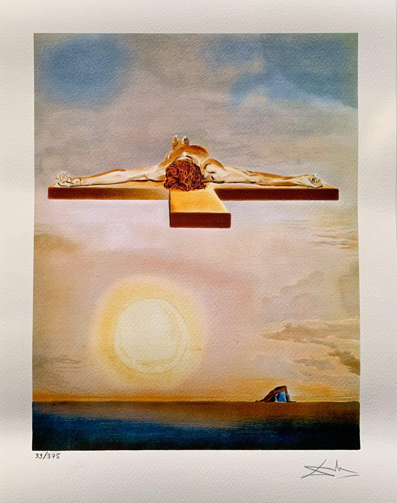Salvador Dali CHRIST ON THE CROSS Facsimile Signed & Numbered Giclee Art: This is a limited edition giclee titled CHRIST ON THE CROSS by Salvador Dali. This piece is facsimile signed on the lower right. Pencil numbered from an edition of 375. Paper measures 17 inches x 12 i