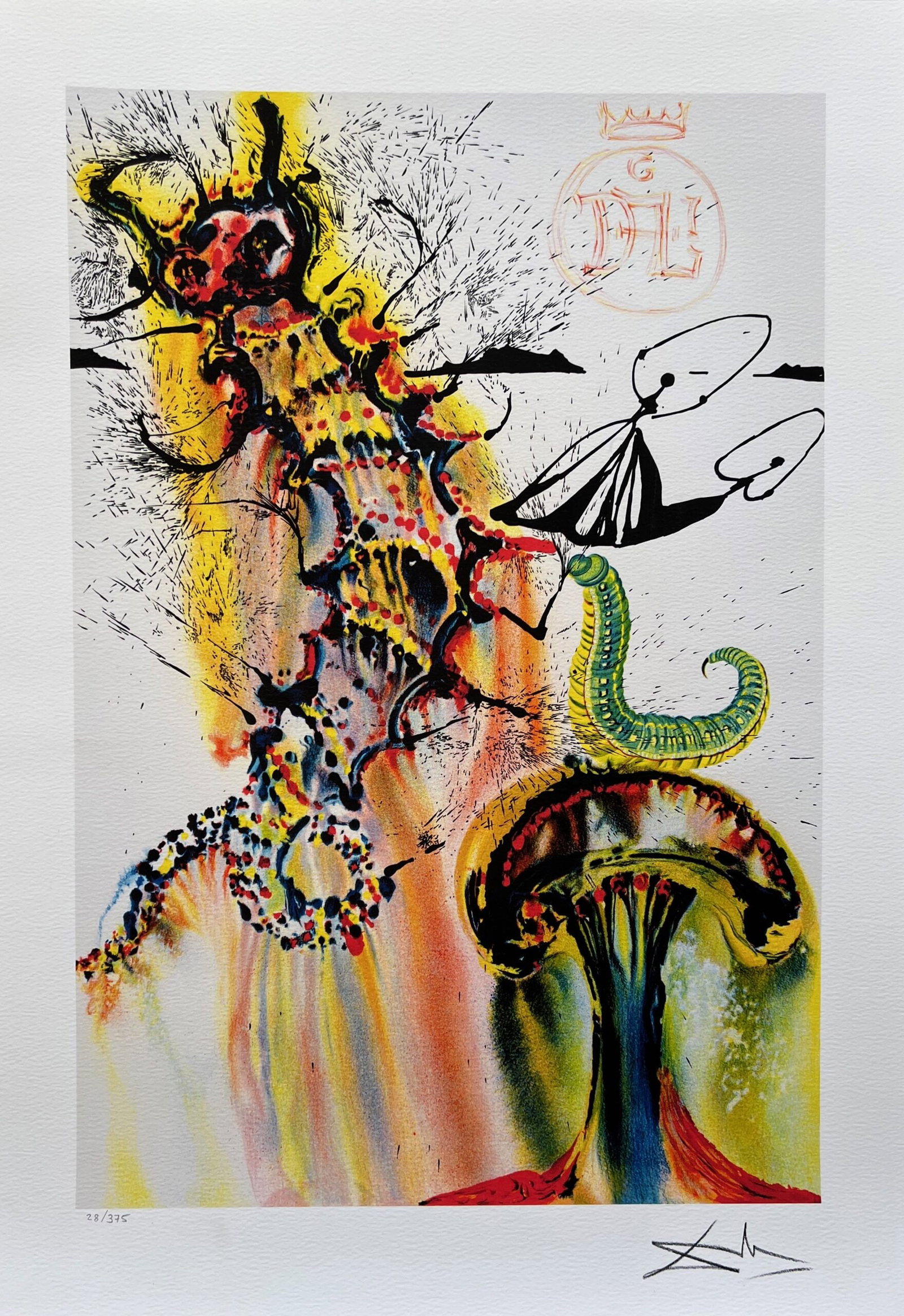 Salvador Dali ADVICE FROM A CATERPILLAR Facsimile Signed Numbered Giclee: This is a limited edition giclee titled Advice from a Caterpillar from the Alice in Wonderland Suite by Salvador Dali. This piece is facsimile signed on the lower right. Pencil numbered from an editio