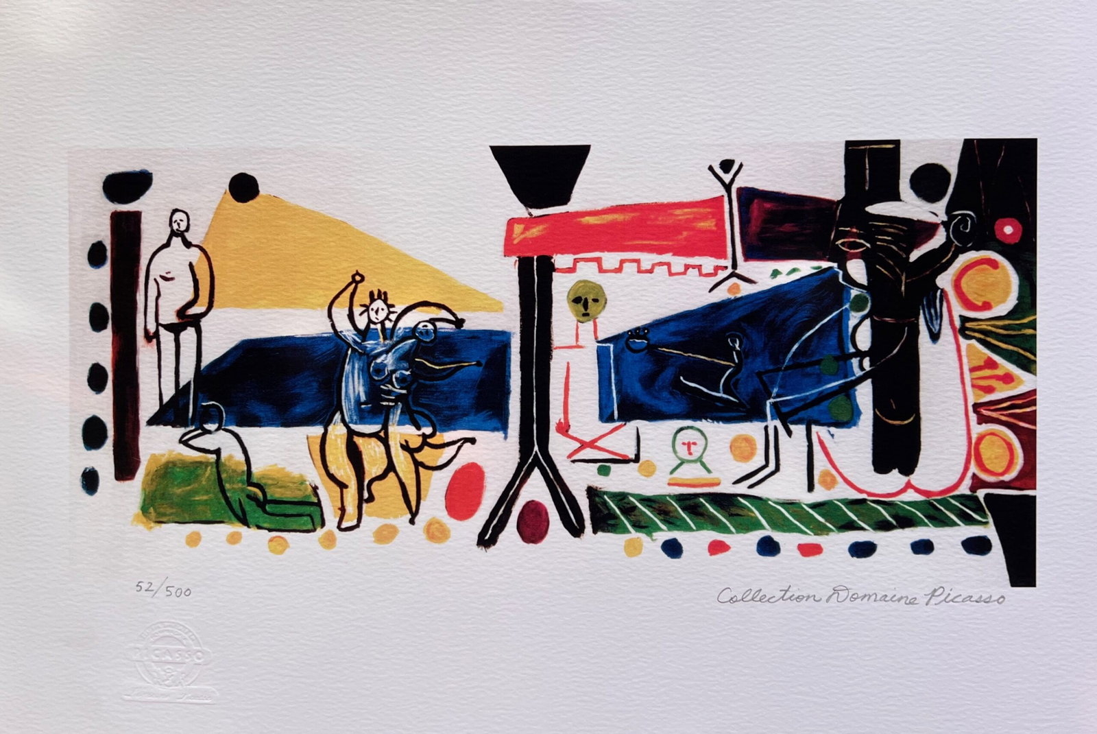 Pablo Picasso THE FAMILY Estate Signed Limited Edition Giclee: This is a PABLO PICASSO (ESTATE COLLECTION DOMAINE) (1881-1973) small giclee titled THE FAMILY. This piece is pencil signed on the lower right as Collection Domaine Picasso and has an embossed seal st