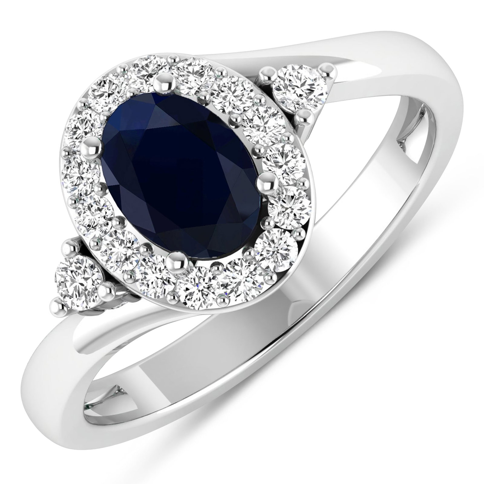 14KT White Gold 0.75ctw Blue Sapphire and Diamond Ring: Blue Sapphire (AA) Oval 7x5mm - 1Pc + White Diamond F/C Round 2.00mm - 2Pcs + White Diamond F/C Round 1.50mm - 15Pcs ( I1-I2/I color ) Total weight of gemstone is 0.75cts. Total Diamond weight is 0.27