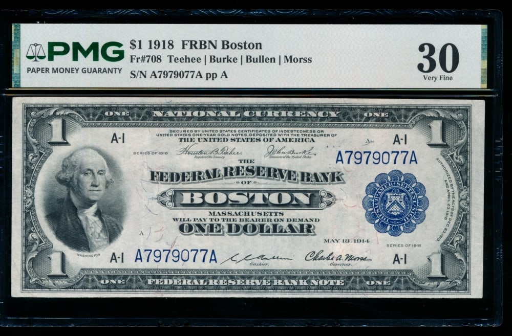 1918 $1 Boston FRBN PMG 30