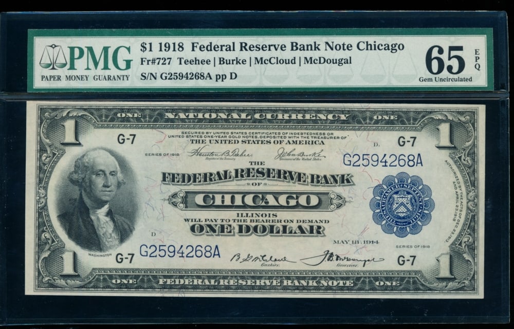 1918 $1 Chicago FRBN PMG 65EPQ