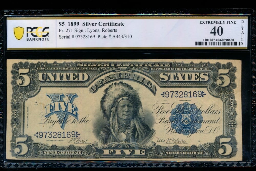 1899 $5 Chief Silver Certificate PCGS 40 (1 of 2)