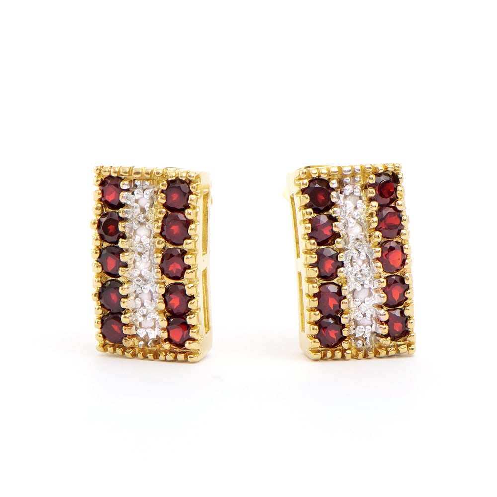 Plated 18KT Yellow Gold 1.02ctw Garnet and Diamond Earrings (1 of 2)