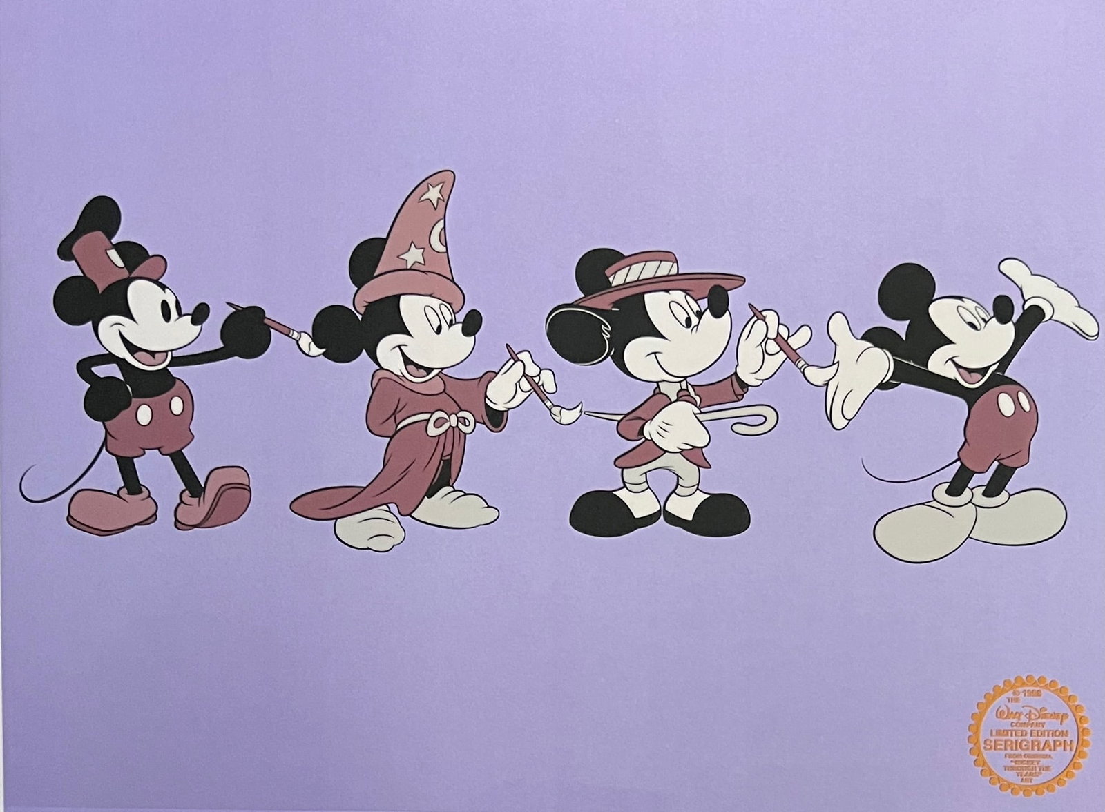 DISNEY Mickey Mouse Through the Years Limited Edition Sericel: This is a Limited Edition Serigraph Cel of Mickey Mouse Through the Years. Disneys own artists have selected these scenes from the original animation drawings used to produce these classic Disney anim