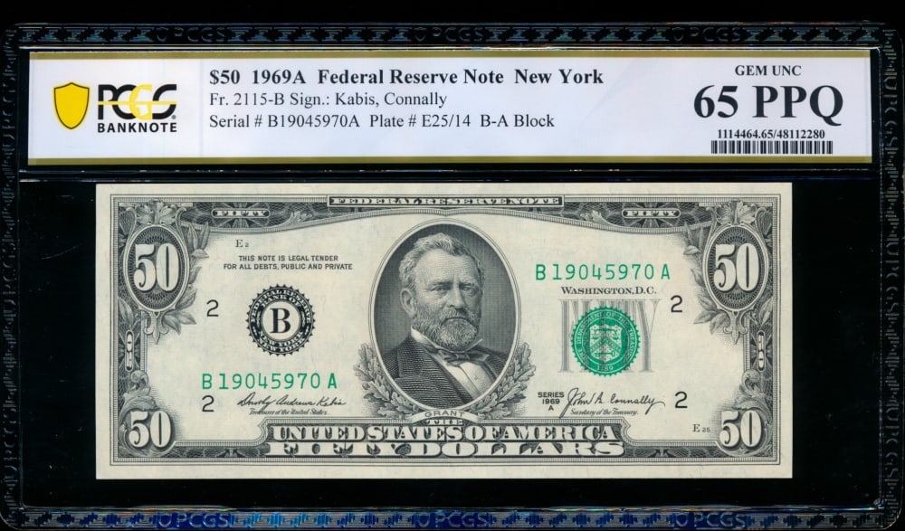 1969A $50 New York FRN PCGS 65PPQ