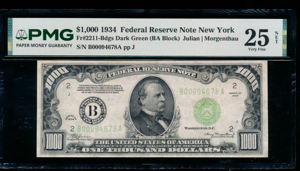 1934 $1000 New York FRN PMG 25NET