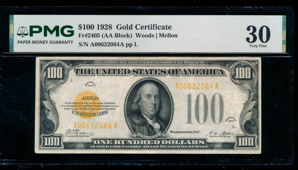 1928 $100 Gold Certificate PMG 30 (1 of 2)