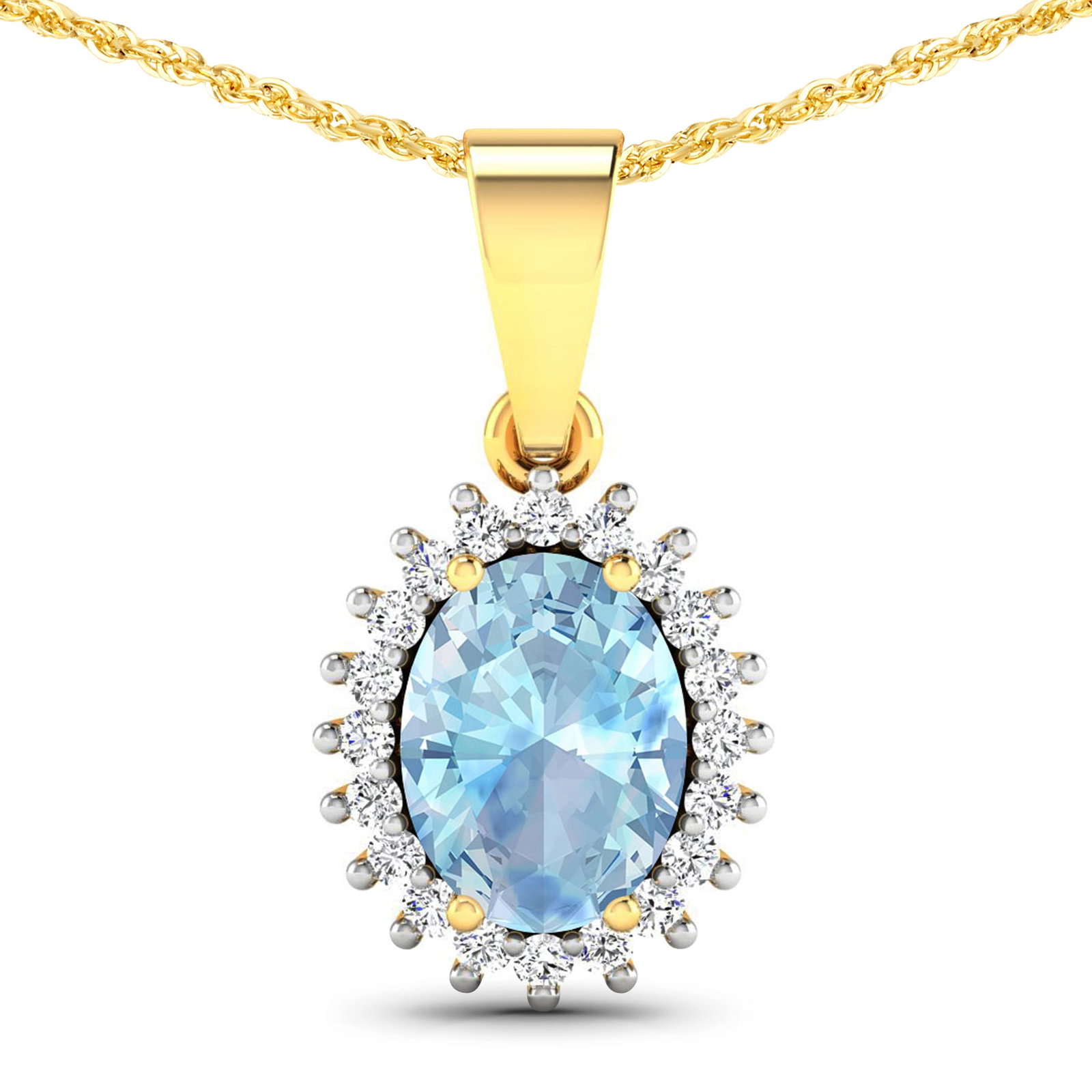 14KT Yellow Gold 1.05ctw Aquamarine and Diamond Pendant (1 of 3)