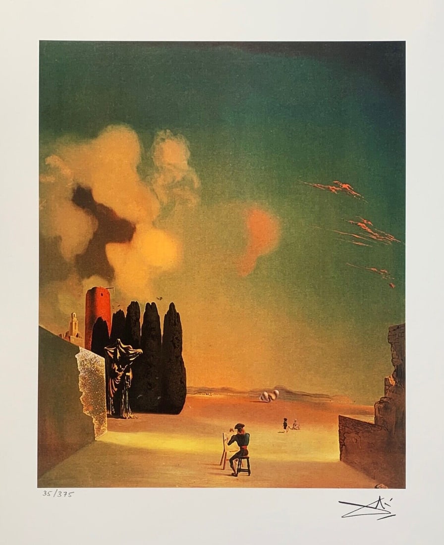 Salvador Dali ENIGMATIC ELEMENTS Facsimile Signed & Numbered Giclee: This is a limited edition giclee titled ENIGMATIC ELEMENTS WITH LANDSCAPE by Salvador Dali. This piece is facsimile signed on the lower right. Pencil numbered from an edition of 375. Paper measures 13
