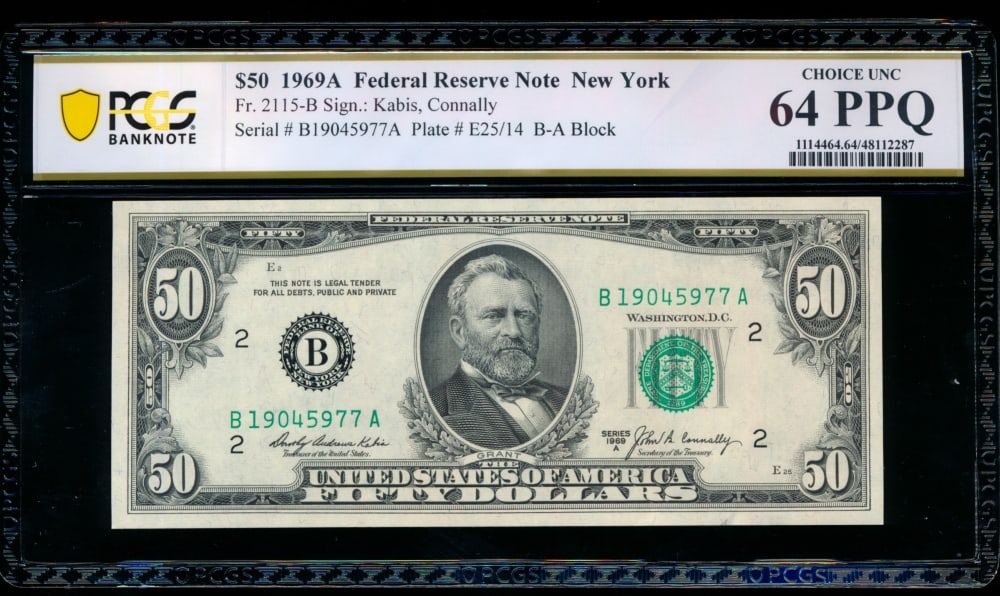 1969A $50 New York FRN PCGS 64PPQ