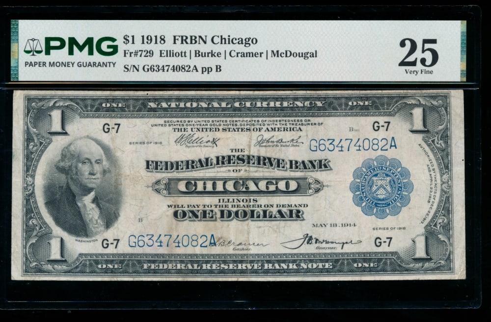 1918 $1 Chicago FRBN PCGS 25: One 1918 $1 Chicago FRBN PCGS 25.