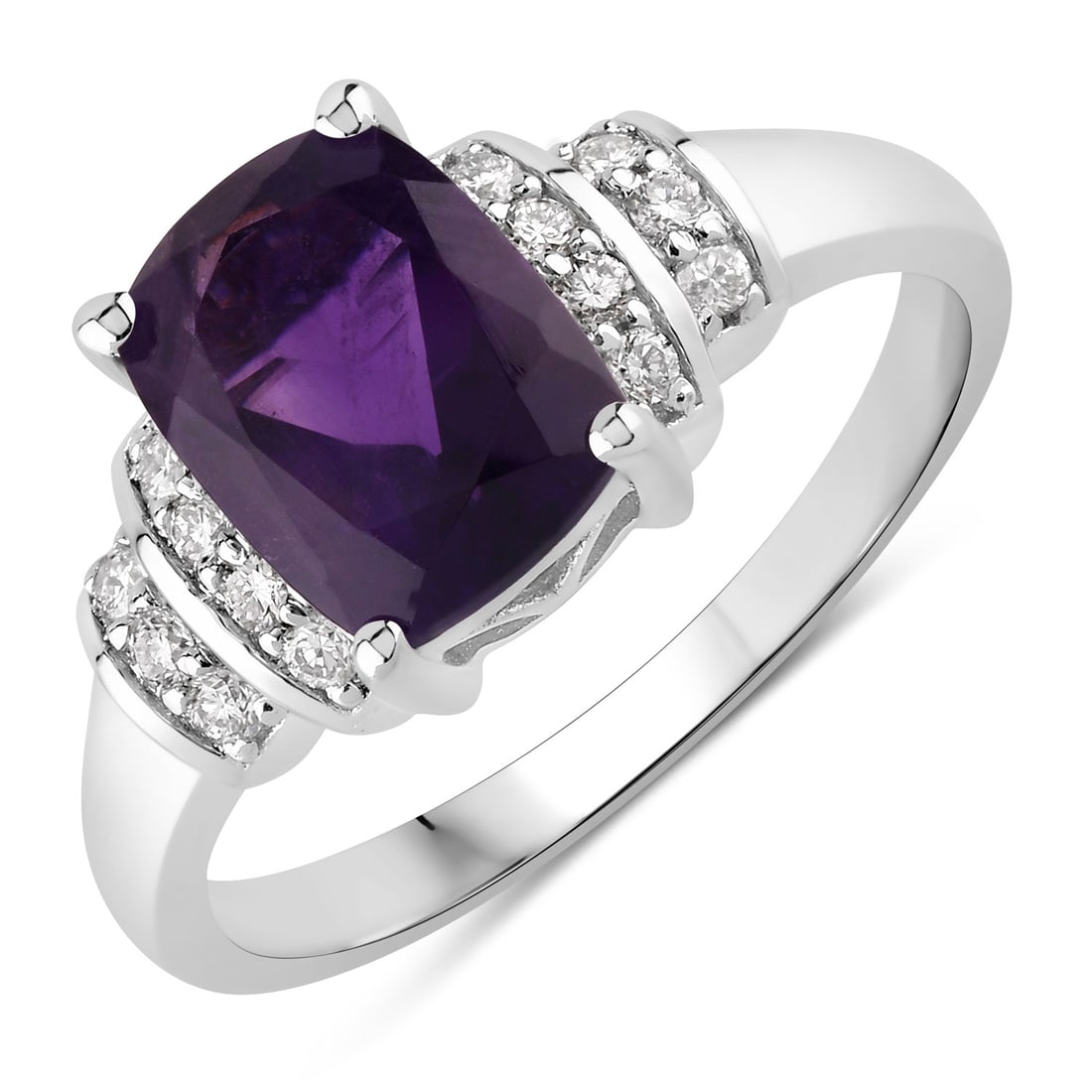 Plated Rhodium 1.45ct Amethyst and Lab Diamond Ring (1 of 4)