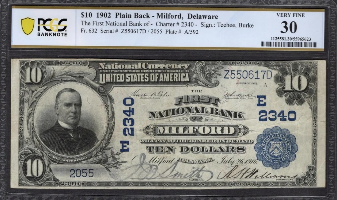 1902 $10 Milford DE National PCGS 30