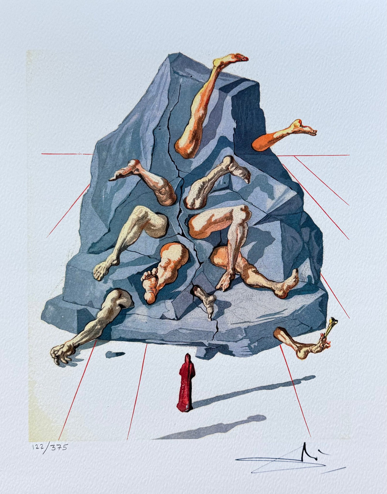 Salvador Dali Divine Comedy SIMONIAC Facsimile Signed Numbered Giclee: This is a limited edition giclee titled The Simoniac as Inferno #26 from the Divine Comedy suite. This piece is facsimile signed on the lower right. Pencil numbered from an edition of 375. Paper measu