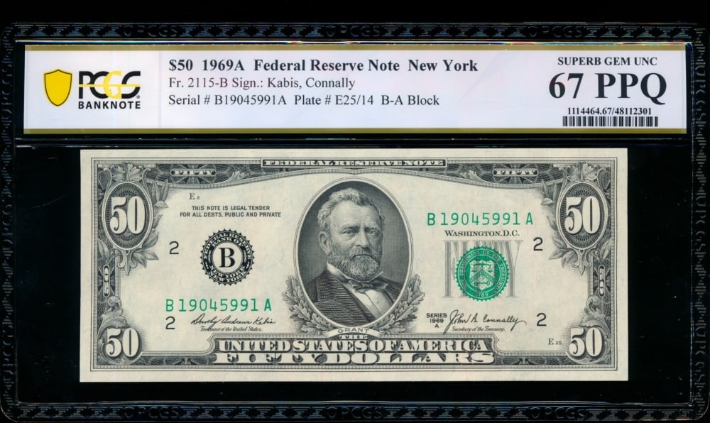 1969A $50 New York FRN PCGS 67PPQ