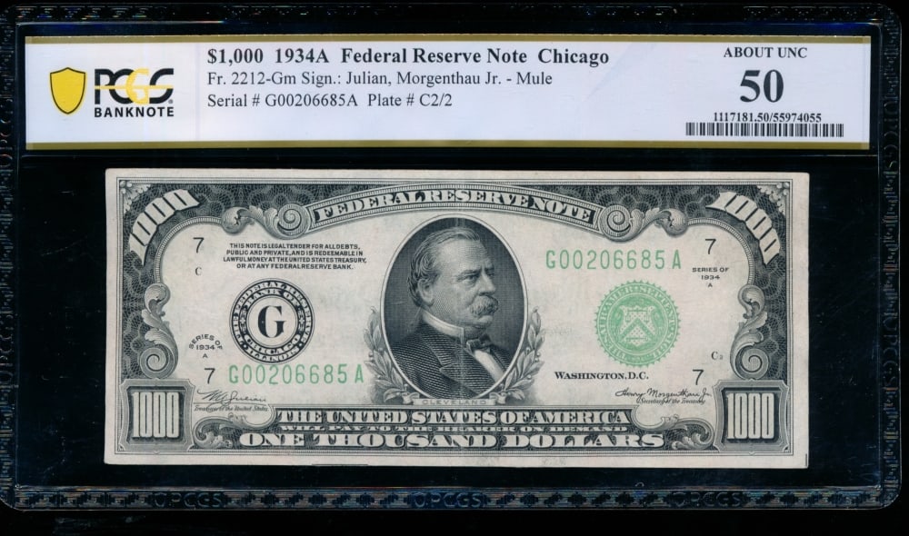 1934A $1000 Chicago FRN PCGS 50