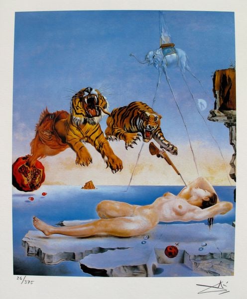 Salvador Dali SECOND BEFORE AWAKENING Facsimile Signed & Numbered Giclee: This is a limited edition giclee titled SECOND BEFORE AWAKENING by Salvador Dali. This piece is facsimile signed on the lower right. Pencil numbered from an edition of 375. Paper measures 14 inches x 