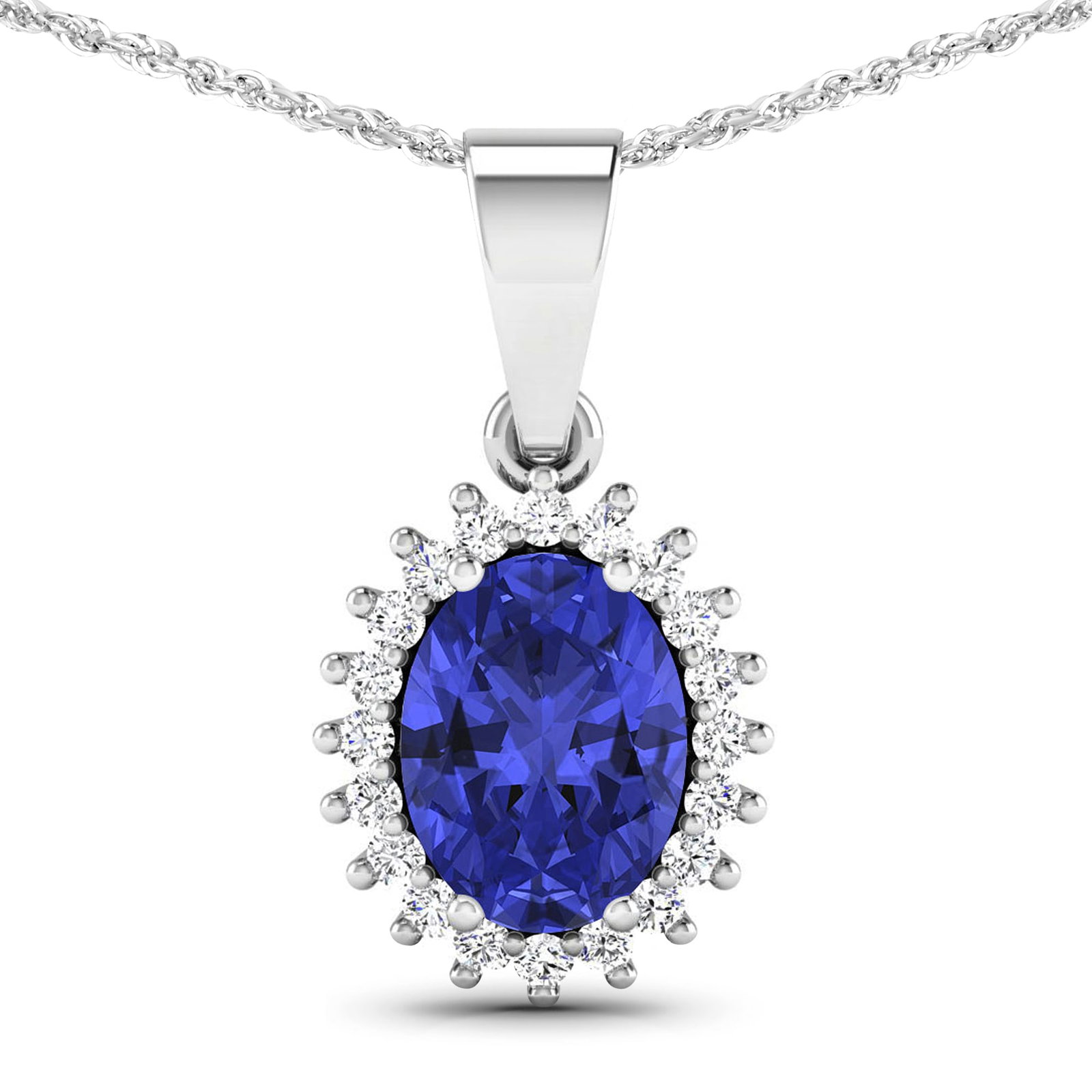 14KT White Gold 1.15ctw Tanzanite and Diamond Pendant