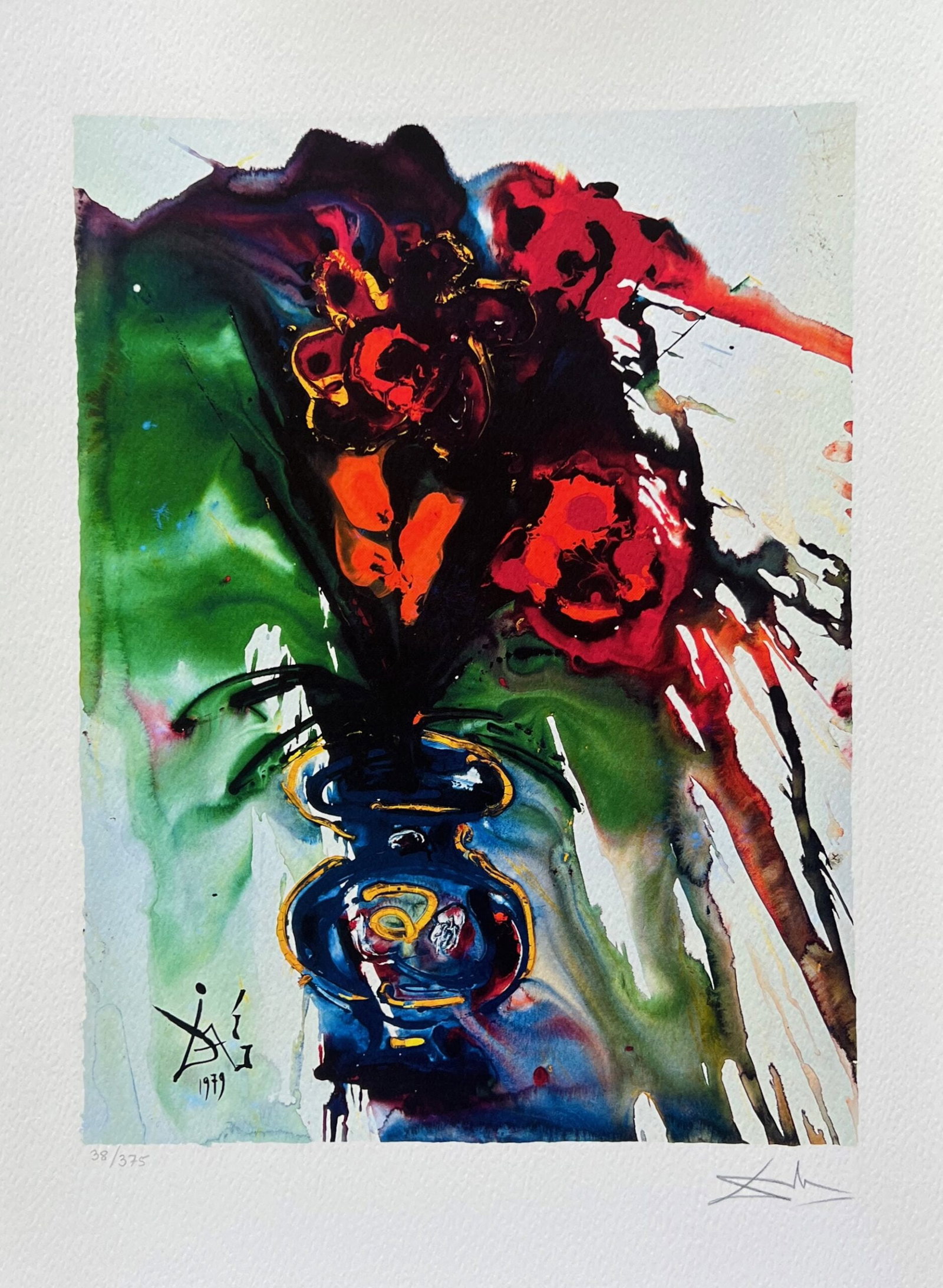 Salvador Dali GALA?S BOUQUET Signed Limited Edition Giclee: This is a limited edition giclee titled GALAS BOUQUET by Salvador Dali. This subject is facsimile signed on the lower right which means it bears a copy of Salvador Dalis signature. Pencil numbered fro