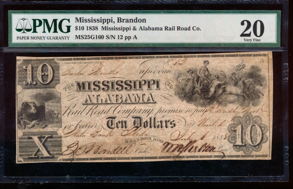 1838 $10 Brandon MS Obsolete PMG 20 (1 of 2)